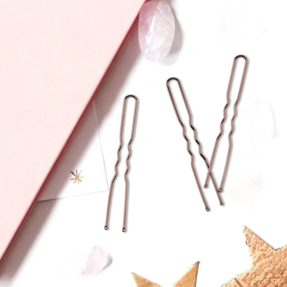U Shaped Hair Pins, 2.4inch Hair Pins for Women with Storage Box, Brown